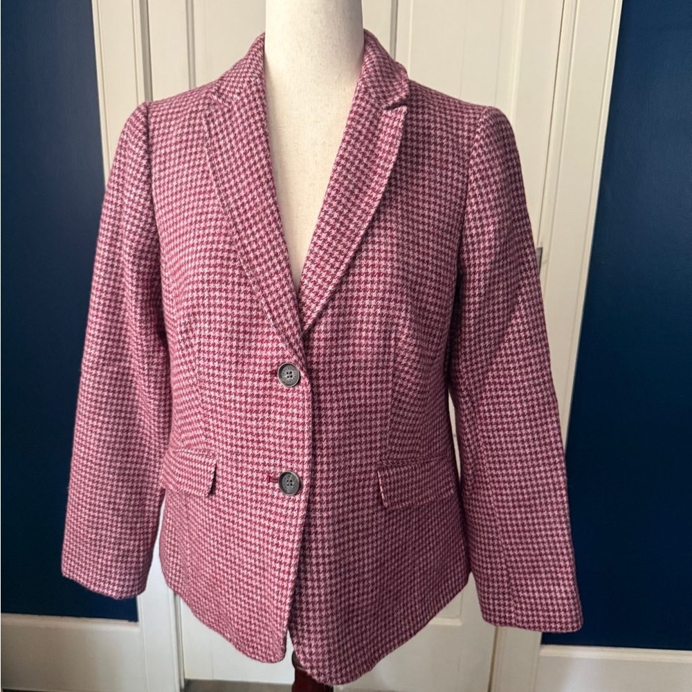 Women's Talbots Pink Red Wool Houndstooth Blazer 8P